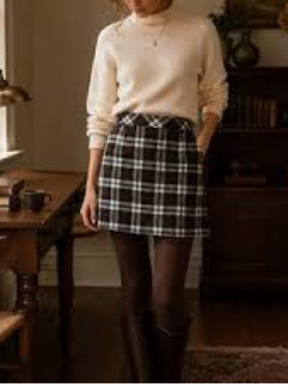 L.L Bean Signature Black & White Plaid Mini Skirt